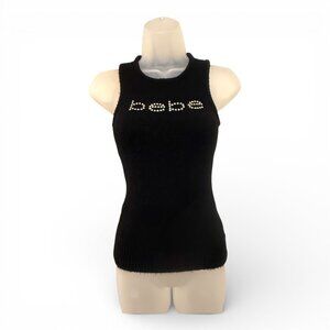 Bebe Swarovski Crystal logo Sweater Tank! Black, SMALL, EUC!